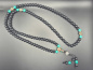 Preview: Shaligram Mala-Gebetskette mit Ethno-Schmuck | 108+1 Perlen | ca. 8mm